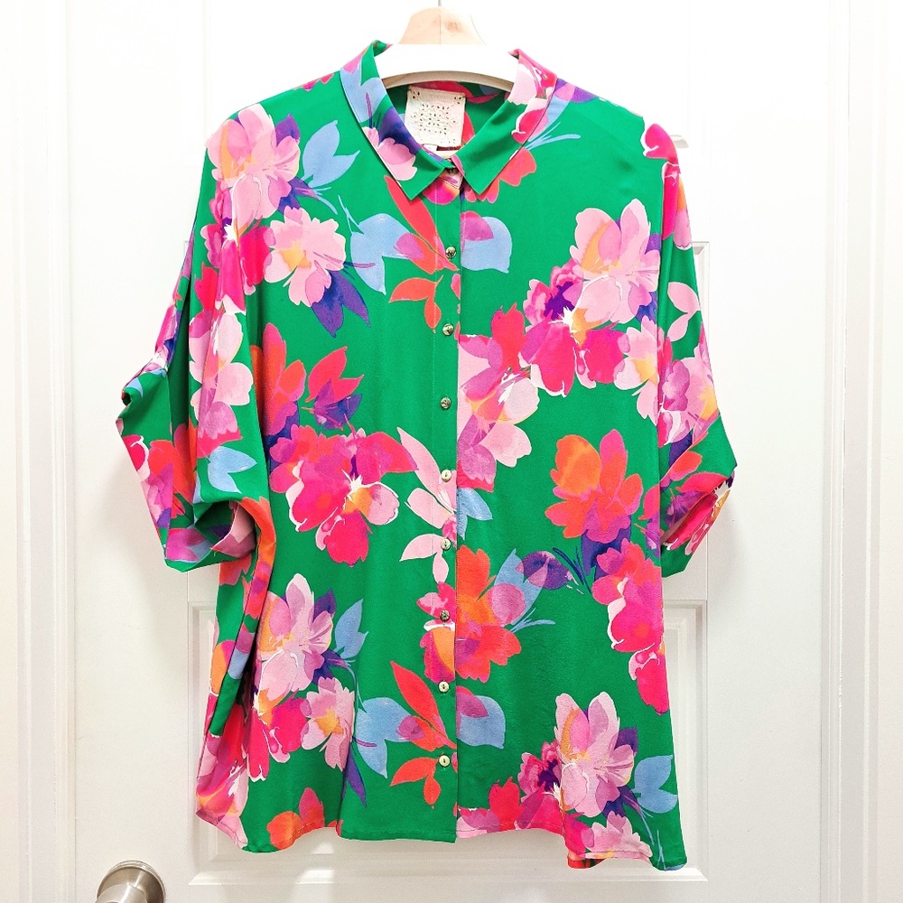 Johnny Was Nadine Silk Shirt Size Large - Picture 2 of 9